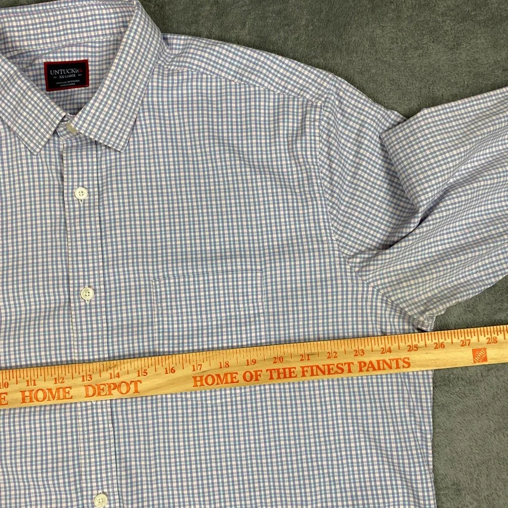 UNTUCKIt Mens XXL Button Down Blue Pink Gingham Check Performance‎ Shirt